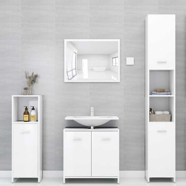 vidaXL Juego muebles de ba&ntilde;o 3 piezas madera ingenier&iacute;a blanco brillo