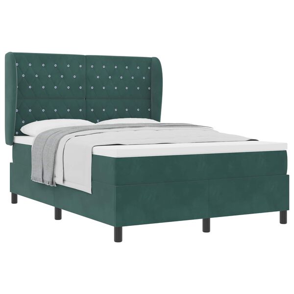vidaXL Cama tipo Box Spring Verde oscuro 190 x 140 cm Poli&eacute;ster