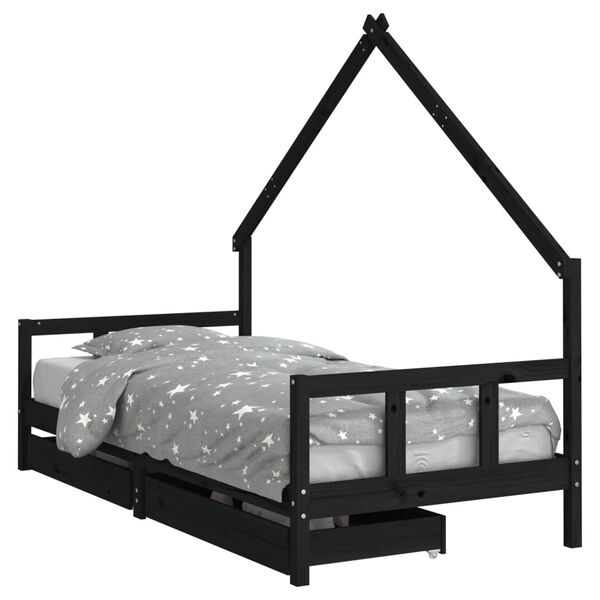 vidaXL Estructura cama infantil y cajones madera pino negro 90x190 cm