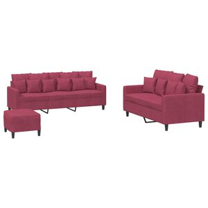 vidaXL Juego de sof&aacute;s con cojines 3 piezas terciopelo rojo tinto