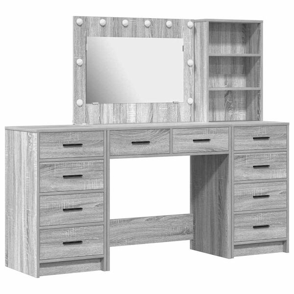 vidaXL Mesa Tocador con caj&oacute;n 3 pcs Gris Sonoma Madera de ingenier&iacute;a