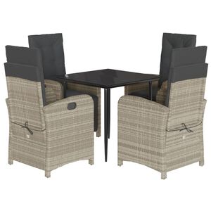 vidaXL Set comedor de jard&iacute;n 5 pzas cojines rat&aacute;n sint&eacute;tico gris claro