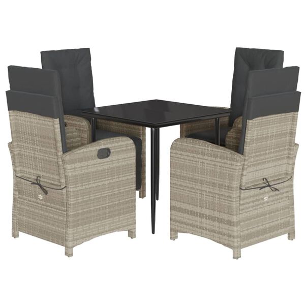 vidaXL Set comedor de jard&iacute;n 5 pzas cojines rat&aacute;n sint&eacute;tico gris claro