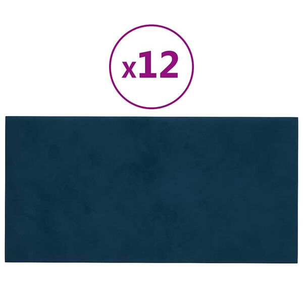 vidaXL Paneles de pared 12 uds cuero sintético azul 30x15 cm 0,54 m²
