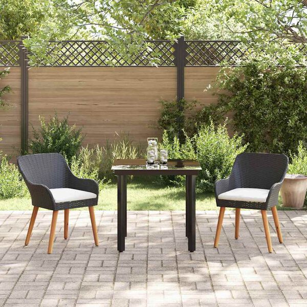 vidaXL Conjunto de Comedor de Jard&iacute;n 3 pcs Negro rat&aacute;n sint&eacute;tico
