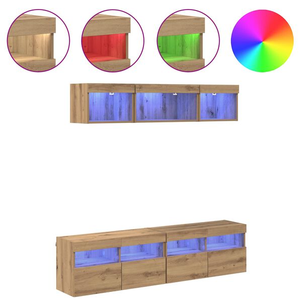 vidaXL Unidades de TV de Pared con LED con LED 5 pcs Roble artesanal