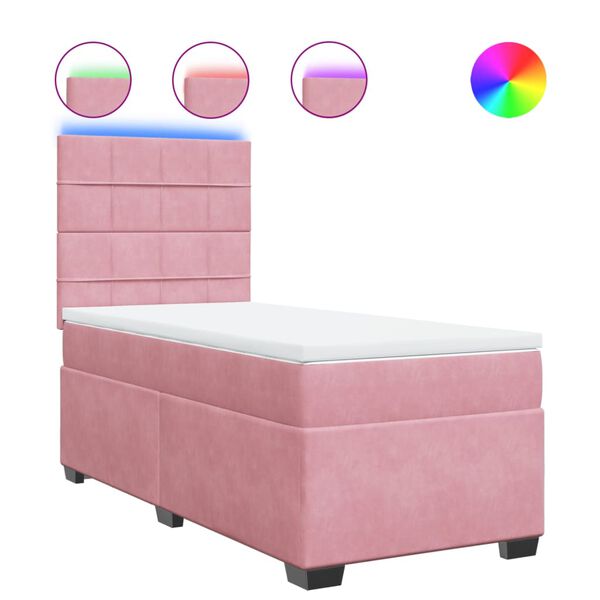 vidaXL Cama box spring con colch&oacute;n terciopelo rosa 90x200 cm