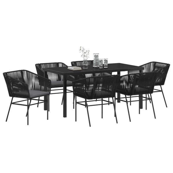 vidaXL Conjunto de Comedor de Jard&iacute;n con coj&iacute;n 7 pcs Negro