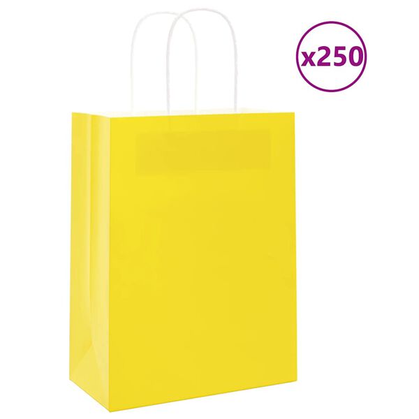 vidaXL Bolsas de papel con asas 250 uds amarillas 21x11x28 cm