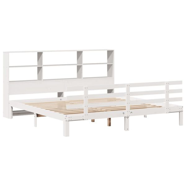vidaXL Cama con estantería sin colchón madera maciza blanca 180x200 cm
