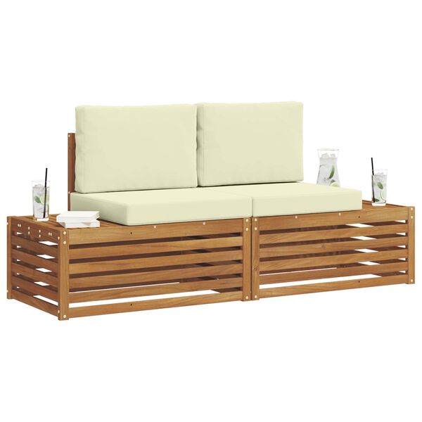 vidaXL Conjunto de sof&aacute;s de exterior con coj&iacute;n 2 Pieza Natural y Crema