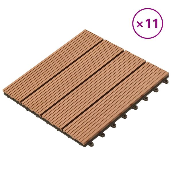 vidaXL Tile de Decking 11 pcs Marr&oacute;n 30 x 30 cm WPC