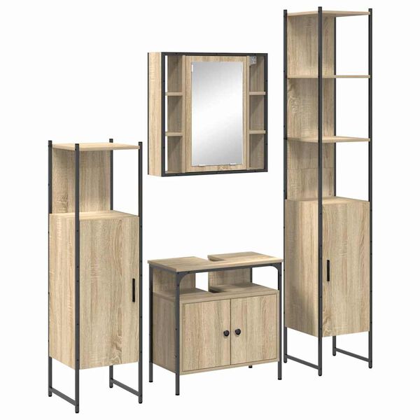 vidaXL Juego de muebles de ba&ntilde;o con estante 4 pcs Roble Sonoma