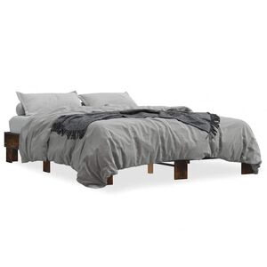 vidaXL Estructura cama madera ingenier&iacute;a metal roble ahumado 150x200cm