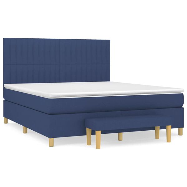 vidaXL Cama box spring con colch&oacute;n tela azul 180x200 cm