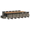vidaXL Set comedor de jard&iacute;n 17 pzas y cojines rat&aacute;n sint&eacute;tico gris