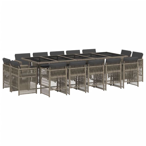 vidaXL Set comedor de jard&iacute;n con cojines 15 pzas rat&aacute;n sint&eacute;tico gris