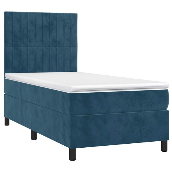 vidaXL Cama box spring colch&oacute;n y LED terciopelo azul oscuro 100x200 cm