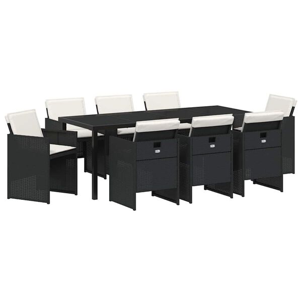 vidaXL Conjunto de Comedor de Jard&iacute;n 9 pcs Negro rat&aacute;n sint&eacute;tico