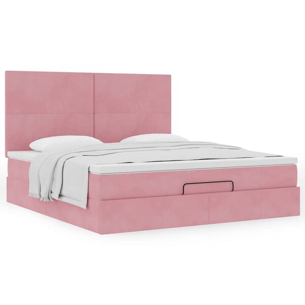 vidaXL Estructura de cama otomana colchones terciopelo rosa 160x200cm