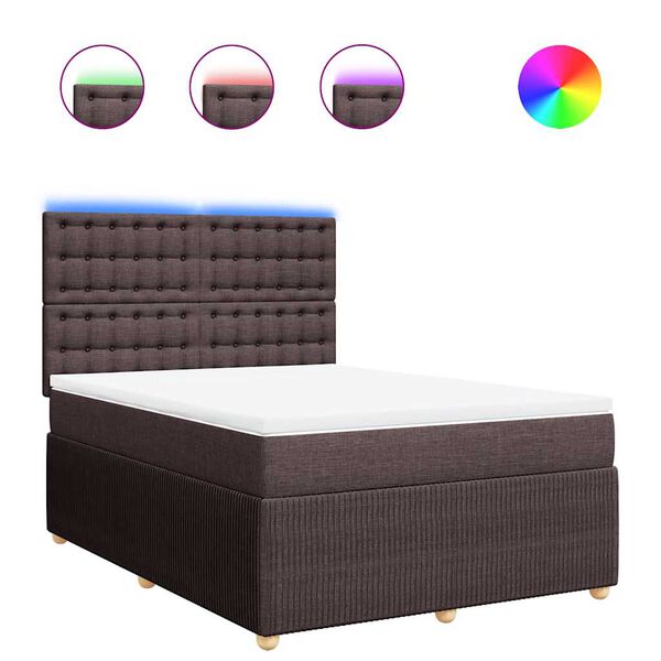 vidaXL Cama box spring con colch&oacute;n tela marr&oacute;n oscuro 140x190 cm