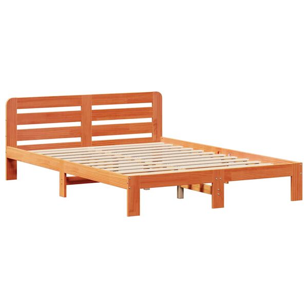 vidaXL Cama sin colch&oacute;n madera maciza pino marr&oacute;n cera 150x200 cm