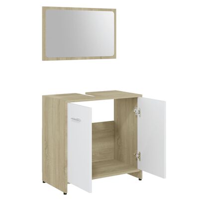vidaXL Conjunto de muebles de baño madera contrachapada blanco y roble
