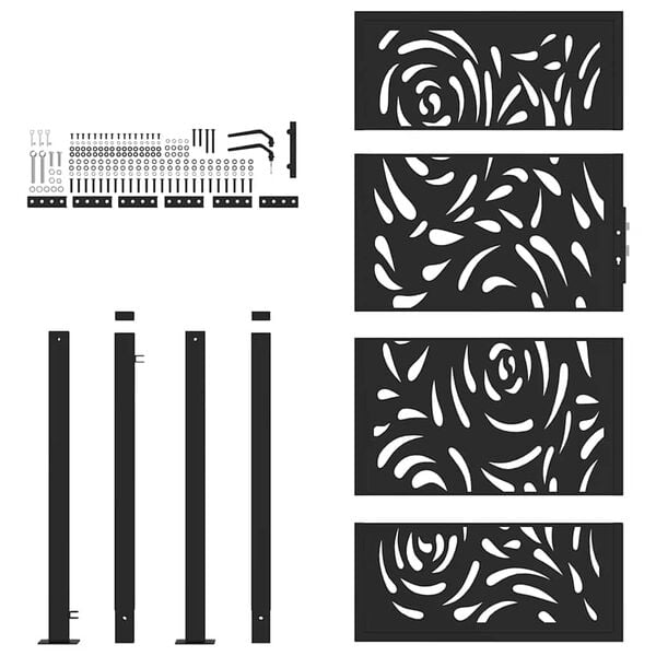 vidaXL Puerta de jardín negra 100x175 cm acero diseño llama