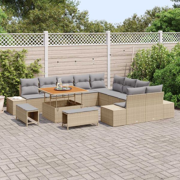 vidaXL Conjunto de sof&aacute;s de jard&iacute;n 13 pcs Beige rat&aacute;n sint&eacute;tico