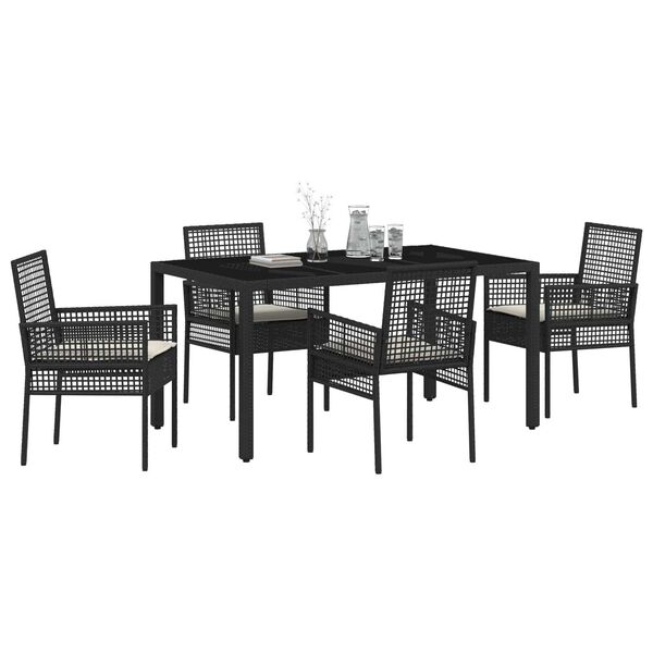 vidaXL Conjunto de Comedor de Jard&iacute;n 5 pcs Negro rat&aacute;n sint&eacute;tico