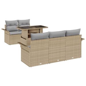 vidaXL Conjunto de sof&aacute; de jard&iacute;n 6 pcs Beige Rattan de Poli&eacute;ster