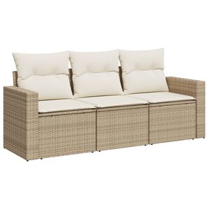 vidaXL Juego de sof&aacute;s de jard&iacute;n con cojines beige 3 pzas rat&aacute;n PE