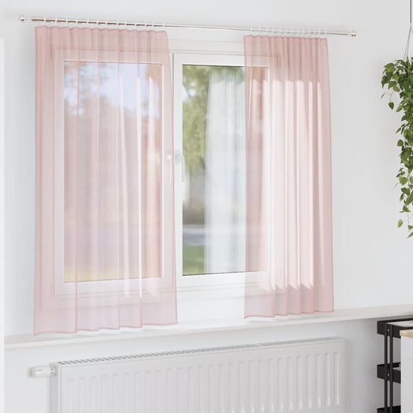 vidaXL Cortinas de gasa con bolsillos para varillas 2 uds. rosa claro