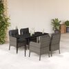 vidaXL Set comedor de jard&iacute;n 5 piezas con cojines rat&aacute;n sint&eacute;tico gris