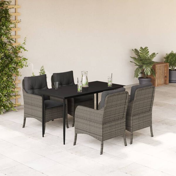 vidaXL Set comedor de jard&iacute;n 5 piezas con cojines rat&aacute;n sint&eacute;tico gris