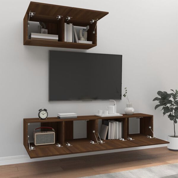 vidaXL Set de muebles para TV 3 pzas madera contrachapada roble marr&oacute;n