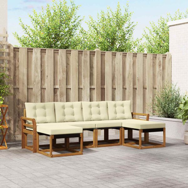 vidaXL Conjunto de sof&aacute;s de exterior con coj&iacute;n 6 pcs Natural y Crema