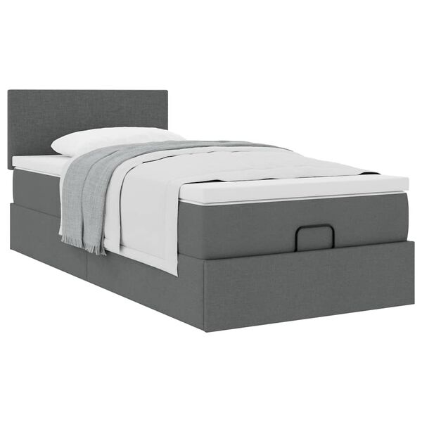 vidaXL Cama otomana con colch&oacute;n gris oscuro 90x200 cm tela