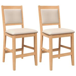 vidaXL Taburetes de bar con cojines, 2 unidades, madera maciza natural, caucho