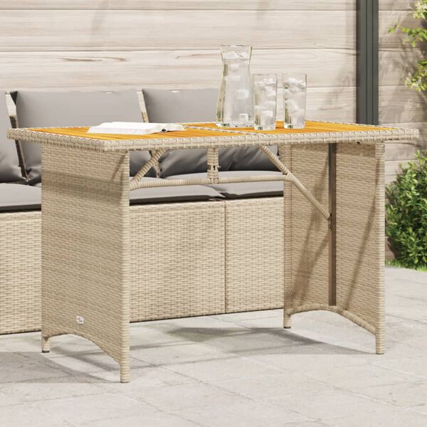 vidaXL Mesa de jard&iacute;n superficie de madera rat&aacute;n PE beige 110x68x70 cm