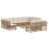 vidaXL Conjunto de sof&aacute;s de exterior 14 pcs Natural y Crema Poli&eacute;ster