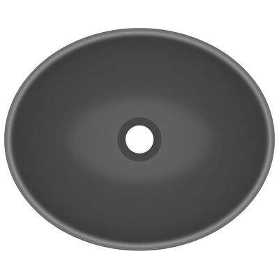vidaXL Lavabo de lujo ovalado cerámica gris oscuro mate 40x33 cm