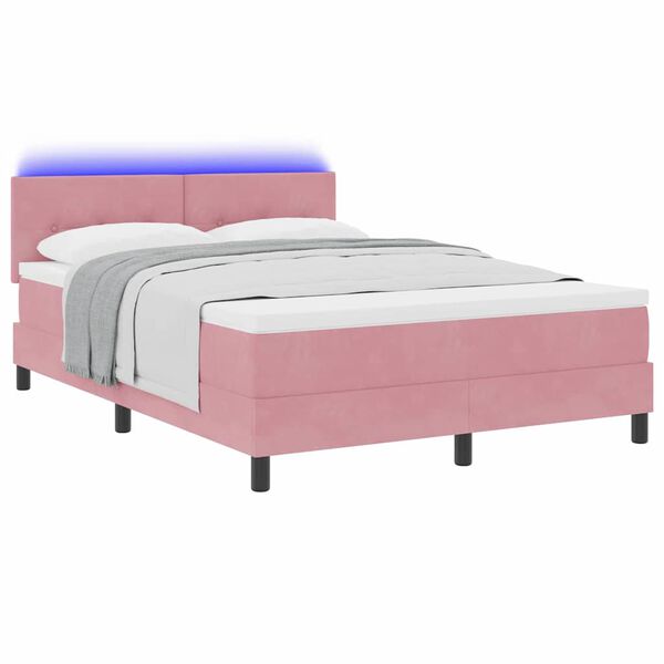 vidaXL Cama Box Spring LED con colch&oacute;n Rosa 140 x 190 cm Terciopelo