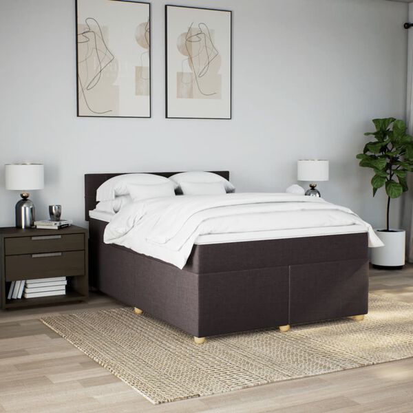 vidaXL Cama box spring con colch&oacute;n tela marr&oacute;n oscuro 140x200 cm