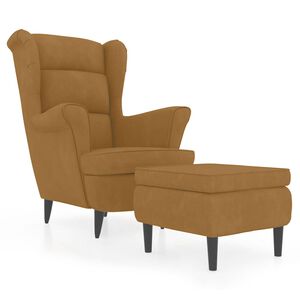 vidaXL Sill&oacute;n orejero y taburete de terciopelo marr&oacute;n