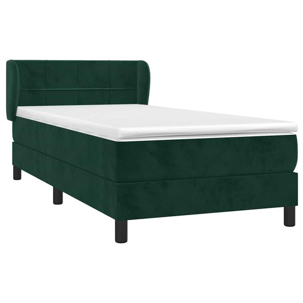 vidaXL Cama box spring con colch&oacute;n terciopelo verde oscuro 90x200 cm
