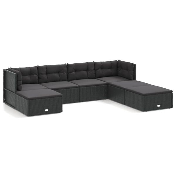 vidaXL Set de muebles de jard&iacute;n y cojines 7 pzas rat&aacute;n sint&eacute;tico negro