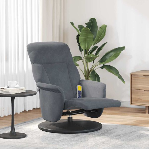 vidaXL Sill&oacute;n reclinable masaje con reposapi&eacute;s terciopelo gris oscuro