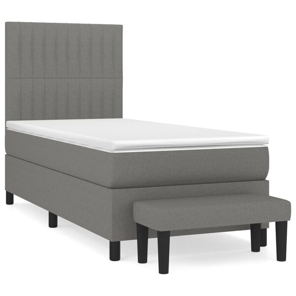 vidaXL Cama box spring con colch&oacute;n tela gris oscuro 90x190 cm
