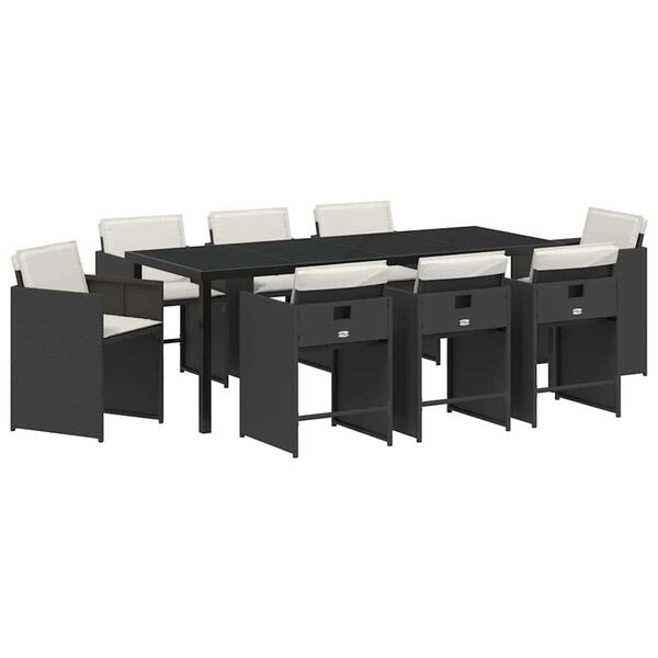 vidaXL Conjunto de Comedor de Jard&iacute;n 9 pcs Negro rat&aacute;n sint&eacute;tico